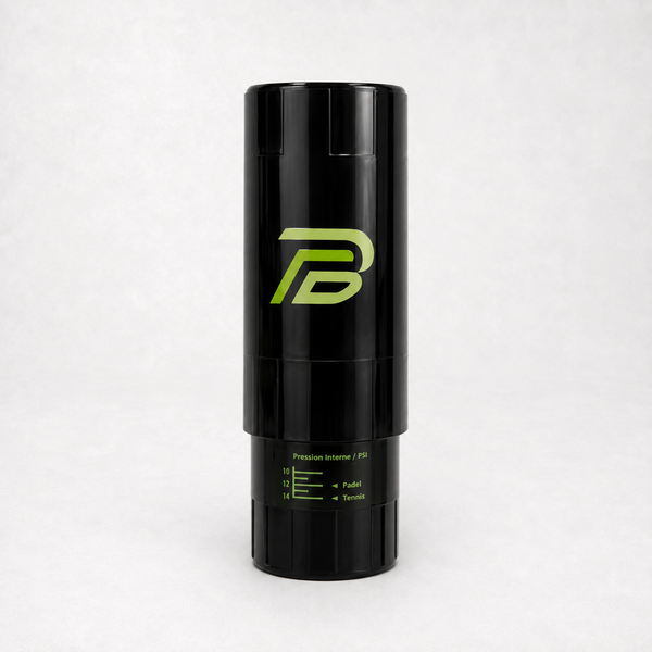 Pressurisateur Pleine Balle noir avec échelle de pression interne 10 à 14 PSI pour balles de padel et de tennis